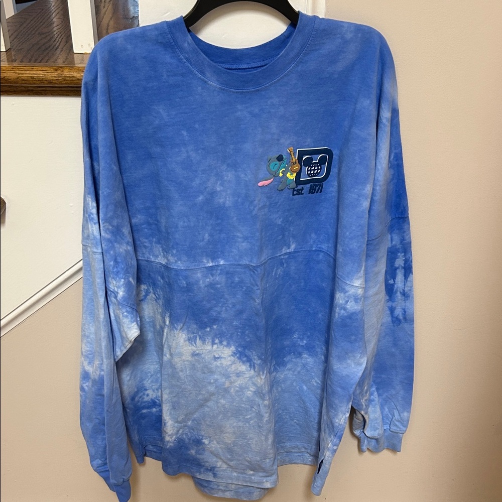 Disney XXL NWT Stitch Spirit Jersey Light Blue Tie-Dye long sleeve shirt